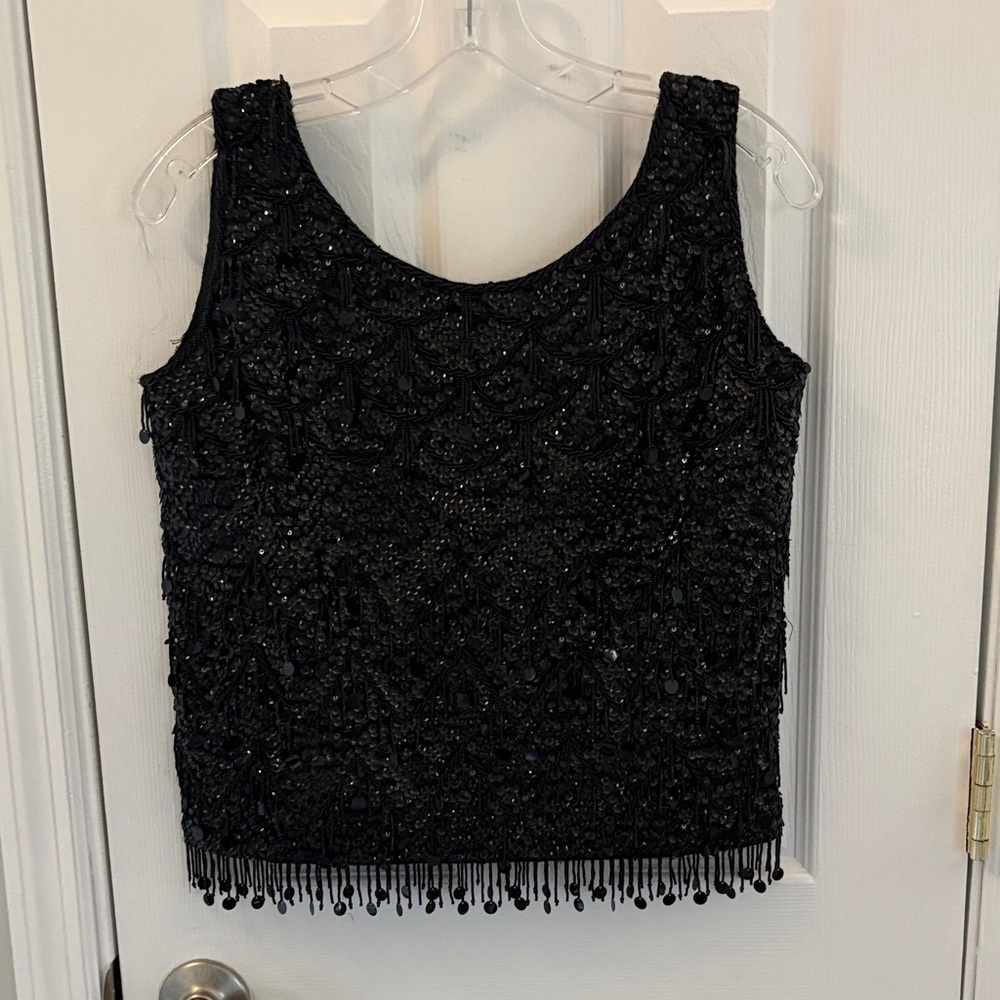 Beaded Black Sleeveless Evening Top